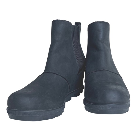 Sorel Joan of Arctic Wedge II Chelsea Boots Black Leather Ankle Wedge Womens 10 - Picture 2 of 9